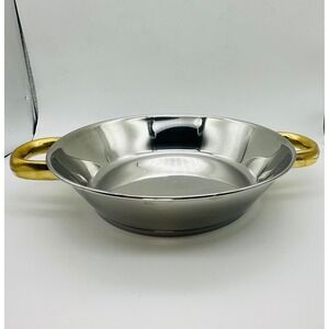 Command Performance Gold 9.5" Stainless Steel Paella Pan 3-Ply Brass Handles